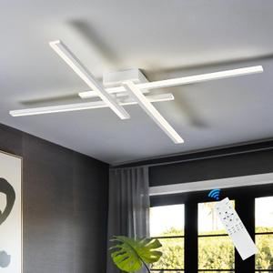 White Modern Led Chandelier 4-Lights Semi-Flush Mount Ceiling Lighting Fixture 35.4” Dimmable Remote Control Ceiling Light for Living Room Bedroom Kitchen Foyer