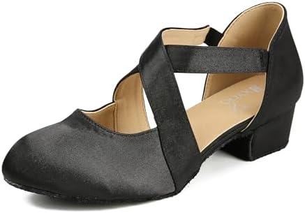 HXYOO Ballroom Dance Shoes Salsa Latin Dancing Shoes Women for Social Beginner Closed Toe 1 1/2 inches Heels, 11