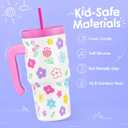 SANDJEST Floral Tumbler 20oz with Handle and Silicone Straw Lid for Kid, Insulated Stainless Steel Cup, Gift for Kids Girls, Gifts Idea for Birthday Christmas Back to School
