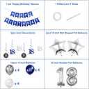 3 x Silver 18th Birthday Decorations for Boys Girls, Number 18 Balloon | 16-balloon kit: two 32in Number 18 foil balloons, banner, star, latex & confetti balloons, glitter swirls; air or helium