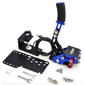 CNRAQR PC Racing Game USB Handbrake for 16Bit SIM for Racing Games, Compatible with G27 G29 G923 T500 T300 Simulate Linear Handbrake BlueWith Fixing Clip and Plate