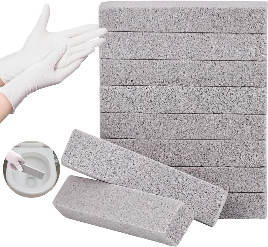 Herda 10 Pack Pumice Stone for Toilet Bowl Cleaning, Powerfully Pumice Stick for Cleaning Hard Water Rings, Calcium Buildup, Rust, Pumice Bar for Toilets, Bathtubs, Grills, Swimming Pools, Sinks (10Pack with Glove)