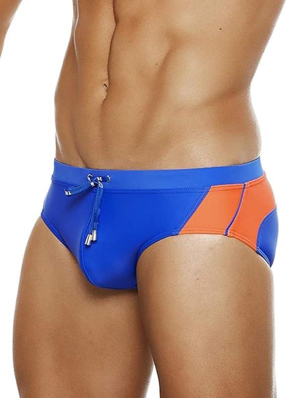 MIZOK Men's Swimwear Sexy Low Rise Bikini Briefs Quick Dry Swimsuit with Drawstring. Size L