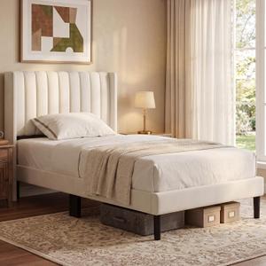 OLIXIS Twin Bed Frame with Headboard, Wood Bed Frame | Easy Assembly, Bed Frame With Headboard, Solid Wood & Strong Wooden Slats, No Box Spring Needed, Noise-Free, White