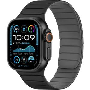 Tasikar Magnetic Bands Compatible with Apple Watch 49mm 46mm 45mm 44mm 42mm Soft Silicone Replacement Loop Wristband for iWatch Ultra 3 2 1 SE Series 11 10 9 8 7 6 5 4 3, Black-Grey