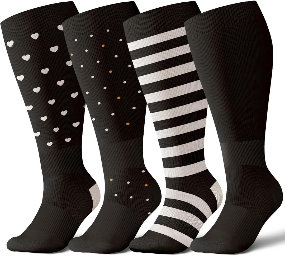 Azalencro Wide Calf Compression Socks for Women&Men Plus Size, 20-30mmhg Knee High Compression Stocking Socks for Pregnant, Nurses, Travel(XL)