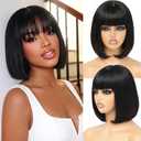 Adyutrlia Bob Wig Human Hair With Bangs Glueless 2x4 HD Lace Colsure Wigs, Ready to Go Short Wigs For Women Beginner Friendly (Natural Black, 8 inch)