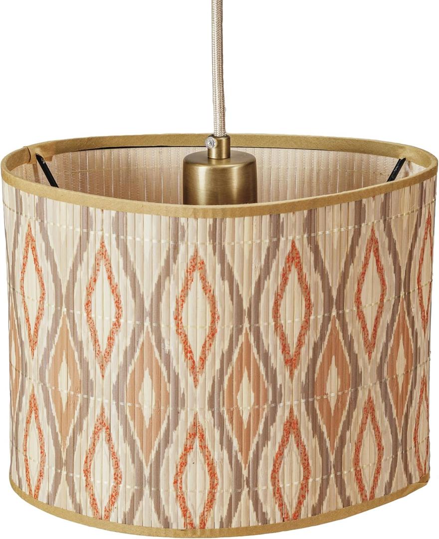 Bloomingville 100 Watt Bamboo Organic Shaped Pendant Lamp with Printed Pattern, Multicolor