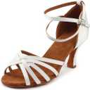 MSMAX Women's Practice Ballroom Dancing Shoes Indoor Performance Latin Dance Shoes for Woman (White, 38)