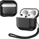 Case Compatible with AirPods 3rd Generation, Premium PU Leather Shockproof Protective Cover with Lanyard for Men & Women Headphone Cases Covers Black