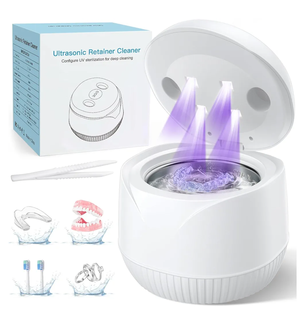 Dental Ultrasonic Retainer Cleaner Machine: 45kHz Dental Cleaning Pod with Digital Timer & 200ML, Deep Cleaning for Dentures, Mouth Guards, Aligners, Night Guards, Braces, Toothbrush Heads & Jewelry