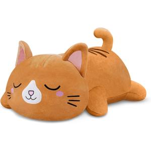 TOYSYM Weighted Stuffed Animals Cat, Orange Cat Plush with Weighted Beads, Cute Cat Plushie Pillow Gifts for Adults Kids Boys Girls 9.8inch (Small)