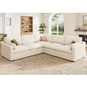 HONBAY Cloud Couch Modular Sectional Sofa Chenille Cloud Couch Sectional L Shaped Deep Seat Modular Sofa for Living Room, Beige