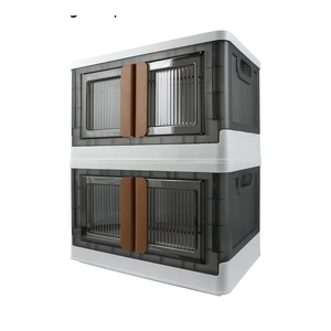 Storage Bin, Plastic Cabinet, 8.4 Gallon Capacity (32L Per One), 2 Pack, Collapsible Box with Lids, Foldable Drawer, Transparent, Organizers for Home and Office