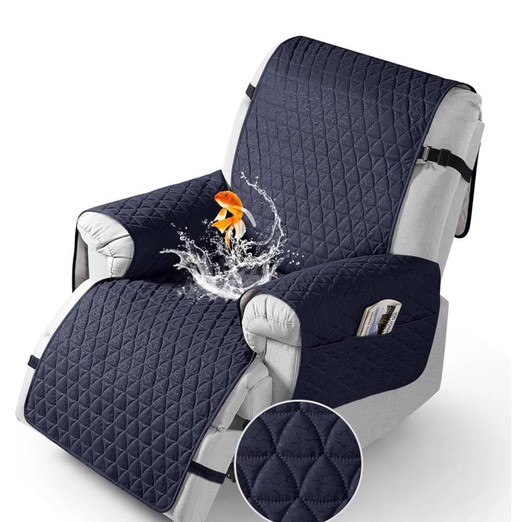 TAOCOCO 100% Waterproof Recliner Cover - Recliner Cover with Non-Slip Granule, Recliner Chair Covers with Elastic Band, Recliner Chair Covers for Reclining Chair(Dark Blue, Small-22'')