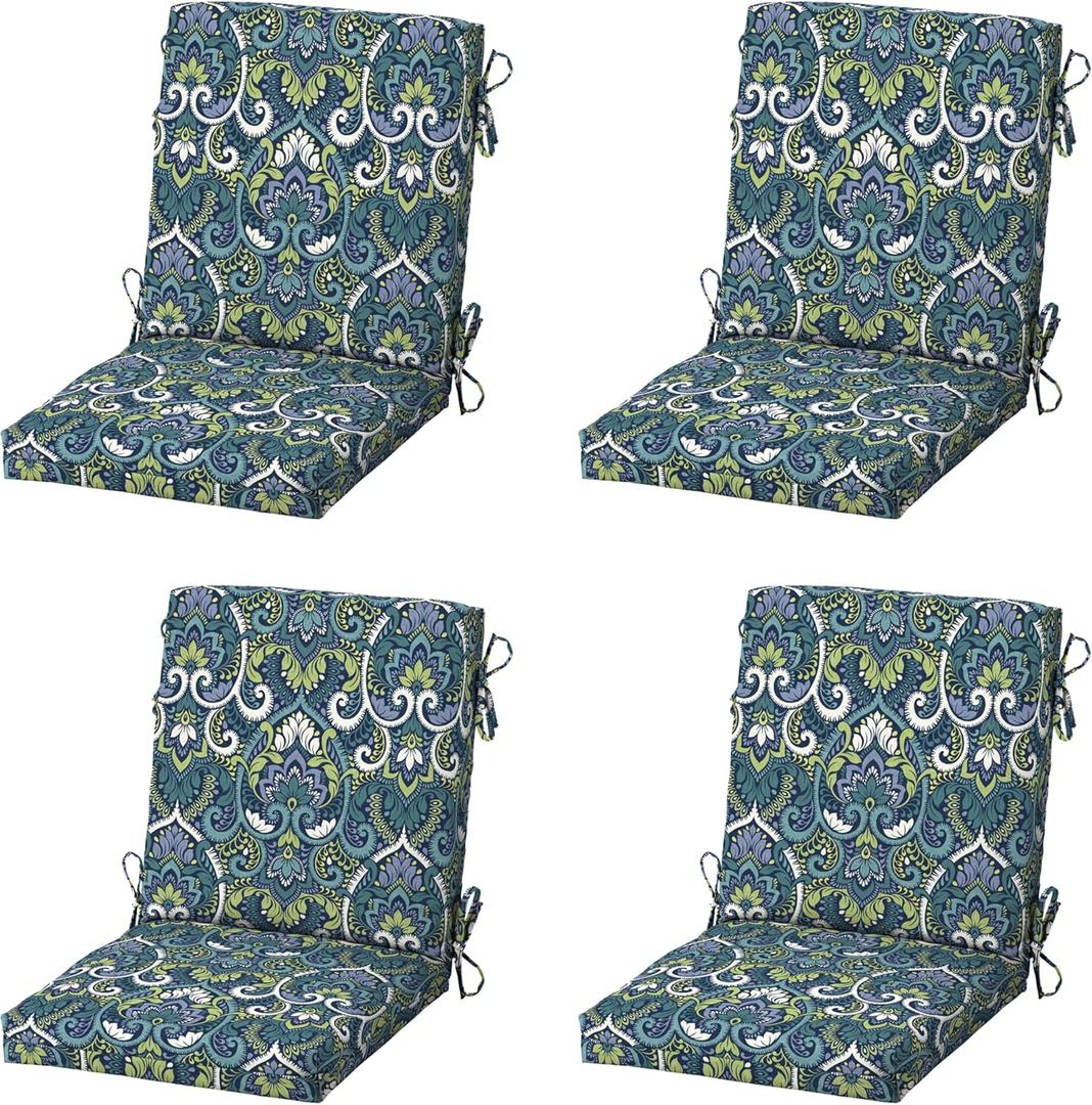 Arden Outdoor Midback Chair Cushion, 4-Pack, 18x36.5, Blue Damask