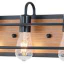 Farmhouse 3-Light Bathroom Light Fixtures, Industrial Black Vanity Lights for Mirror with Faux-Wood Color Finish, Rustic Vintage Indoor Wall Mounted Lighting for Bedroom, Kitchen, Living Room,Cabinets