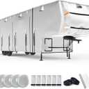 FRUNO Oxford Fabric 5th Wheel RV Cover Fits 37'-41' Waterproof Rip-Resistant Anti-UV Fifth Wheel Toy Hauler Camper Cover for Winter Snow with 4 Tire Covers and Gutter Covers