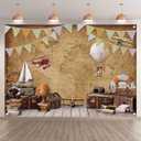 7x5ft Fabric Around World Map Photography Backdrop Adventure Airplane Hot Air Balloon Vintage Background Travel Kids Party Decor Photo Banner