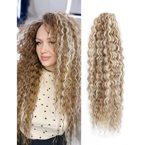 Curly Braiding Hair 300g,Ocean Wave Crochet Hair Extensions for Women,Long Synthetic Loose Deep Wave Wavy Twist Hair for Boho Braids(Beige Blonde mix Lvory Blonde Highlights)