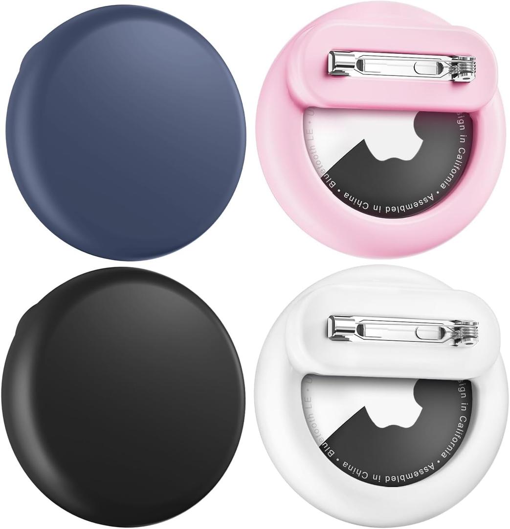 Compatible with Apple Air Tags Holder for Kids, 4 Pack Hidden Case with Safety Pin, Anti-Lost for Kids, Baby, Elderly, Luggage, Shoe, Clothes -Mint Green+Black+White+Sky Blue