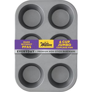 Wilton Everyday Non Stick Jumbo Muffin Pan for Oversized Muffins and Cupcakes, Made without PFAs, 6 Cup Capacity