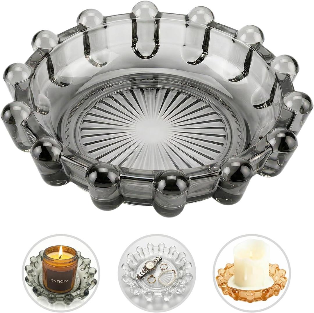 zwzlcfak Bubble Smoky Glass Candle Holder – Modern Anthropologie-Inspired Decor Dish for Small Candles & Diffusers | Stylish Tabletop Accent for Home Bar & Cozy Living Spaces (1, Smoky Color)