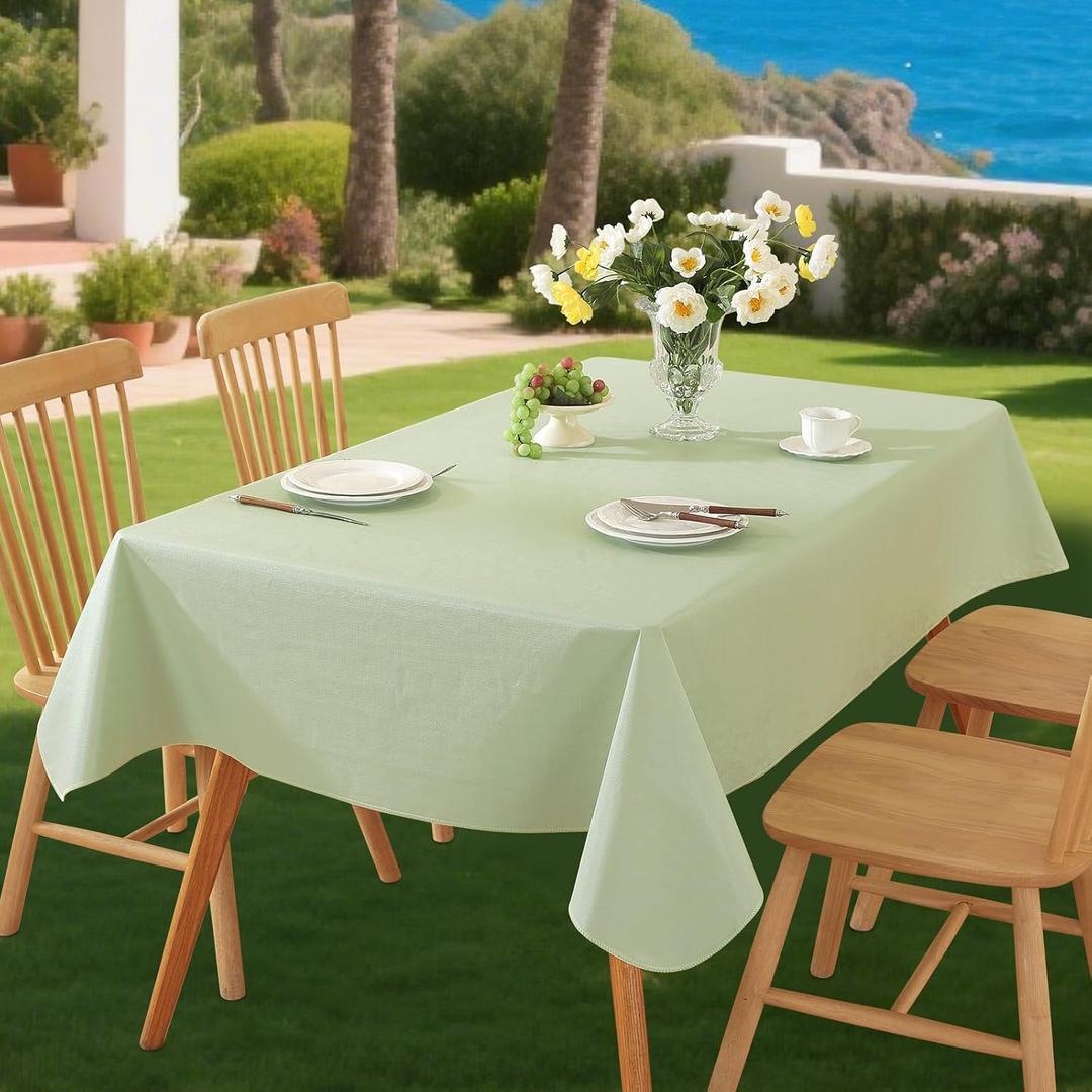 Rectangle Tablecloth Wipeable Vinyl Tablecloths with Flannel Backing, Plastic Outdoor Oil-Proof Waterproof Table Cover, Both Indoors and Outdoors. (Light Green, 60" x 84")