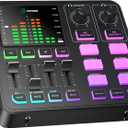PUPGSIS Gaming Audio Mixer, Audio Interface for PC/Podcast/Streaming, Sound Board with 3.5mm/XLR Mic Input, 48V Phantom Power, Voice Changer, Live Sound Card with DJ Mixer Effects/Bluetooth/4 Channel (Black)