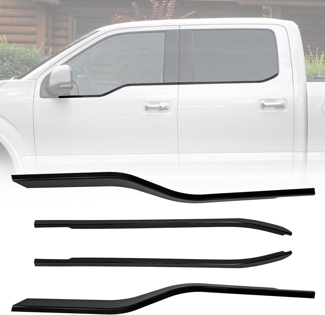 Exterior Door Window Molding Trims fit for Ford F150 2015-2020,Door Window Bottom Sill Weatherstrip Covers,Seal Belt Weather Stripping Decor,3MM Adhesiver,4PCS Glossy Black