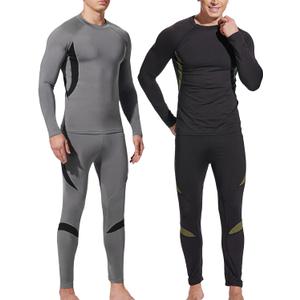 UNIQUEBELLA Men's Thermal Underwear Sets Top & Long Johns Fleece Sweat Quick Drying Thermo Base Layer (2set Black Grey)- Small