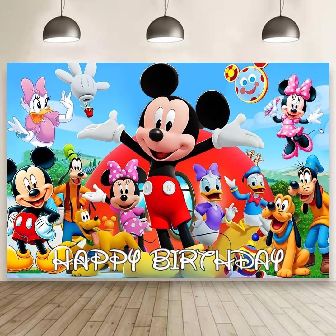 Wall Decor Backdrop for Mickey Clubhouse Birthday Decorations, Mickey Clubhouse Birthday Banner for Kids Party Supplies (5x3ft)