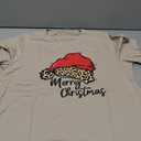 Merry Christmas Shirts for Women Novelty Holiday Basic Winter Christmas Santa Hat Printed Tee Tops(Khaki XL)