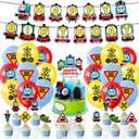 Train Birthday Decorations for Kids, Railway Theme Party Supplies with Banner, Balloons, cake Toppers, Choo Choo Train Goodie Party Favors