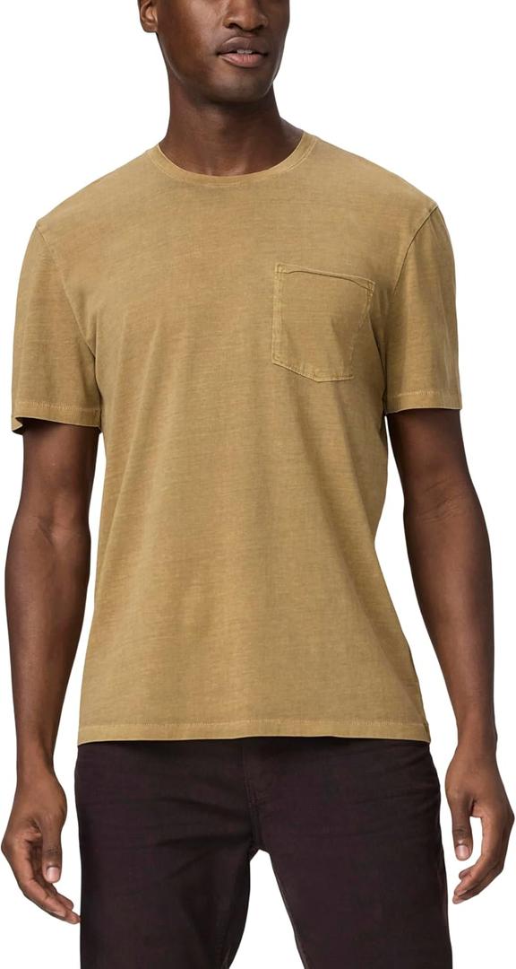 PAIGE Men's Ramirez Crew Neck Vintage Pocket Tee Shirt (Brown, L)