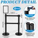 Therwen 6 Pcs Crowd Control Stanchions Set, Double Retractable Safety Belt, Heavy Duty Stainless Steel Crowd Control Barrier, Solid Metal Base, Easy Connect Assembly (9.8 ft,Black)