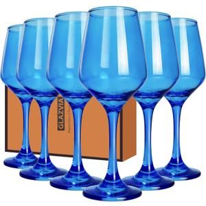GLAZVIA Blue Wine Glasses Set of 6, 12oz Stemmed Crystal Glasses, Thick & Colored, Dishwasher Safe Stemware for Red or White, Gift for Party, Holiday, Anniversary, Restaurant, Home Bar, Daily Use