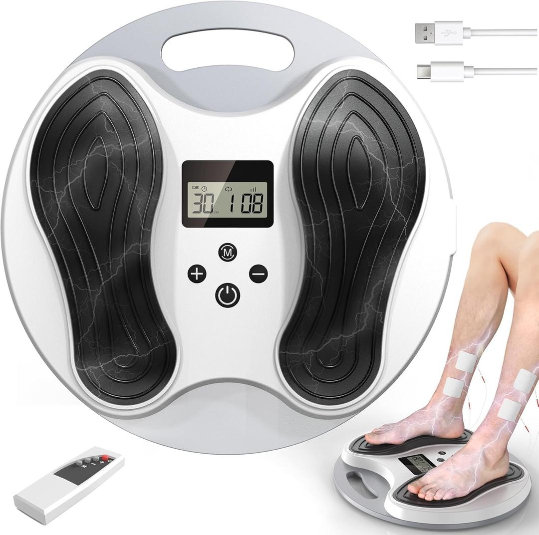Foot Massager for Neuropathy, EMS Foot Stimulator for Circulation and Pain Relief, Electric Feet Calf Massager with 4 TENS Unit Muscle Stimulator Pads, Transcutaneous Electrical Nerve Stimulator (White)