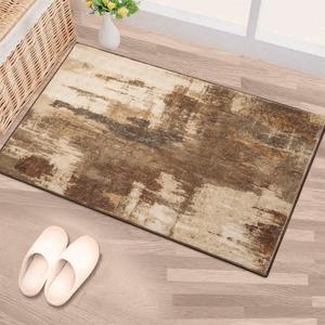 Kelarea 2'x3' Brown Entryway Rug, Washable Abstract Small Rugs Non-Slip Low Pile Throw Rugs for Kitchen Floor, Front Door, Bedroom Bedside