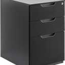 Amazon Basics 3-Drawer Mobile File Cabinet with Lock, Rolling Filing Cabinet for Hanging Files, Black, 20.71" D x 15.51" W x 24.29" H | With Lock, 3 Drawer
