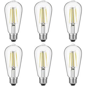 Vintage LED Edison Bulbs, 6W, Equivalent 60W, High Brightness Daylight 5000K, ST58 Antique LED Filament Bulbs with 90+ CRI, E26 Medium Base, Dimmable, Clear Glass, Pack of 6