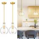 Emak Brushed Gold Pendant Light Fixtures, Modern Glass Pendant Lights Kitchen Island, 2 Pack 8 Inch Hanging Lights for Kitchen, Bathroom, Bedroom, Dining Room, PL125-BGD-2PK