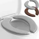 Soft Thicker Flannel Bathroom Toilet Seat Cover, 2 Pack Non Slip Warmer Comfortable Seat Cushions with Memory Foam, Easy Install with Self-Adhesive Tape, Reusable Toilet Lid Cover (Brown,Grey)