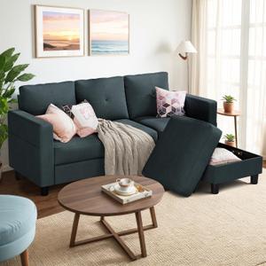 Shintenchi 79 Inch Convertible Sectional Sofa Couch, Modern Linen Fabric L-Shaped , 3-Seat Sofa Sectional with Reversible Chaise for Living Room, Apartment and Small Space (Dark Grey)