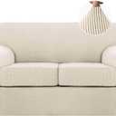 Turquoize 3 Piece Sofa Covers for 2 Cushion Couch Sofa Slipcover Soft Cover for Dogs-Washable Furniture Covers with 2 Individual Cushion Covers, Feature Jacquard Fabric (Loveseat, Biscotti Beige)