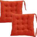 2 Pack Square Seat Cushion Chair Pads for Kitchen Dining Chairs, Soft Comfort Velvet Chair Mat Pillow Cushions with Ties for Office Desk Living Room Tatami 15.5", Orange