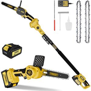 TROOZY Cordless Pole Saw & Mini Chainsaw 2-IN-1, 21V 3Ah Battery Powered 6 Inch Brushless Electric Rotatable Pole Saw, 15-Foot Max Reach & Multi-Angle for Tree Branches Pruning, Wood Cutting