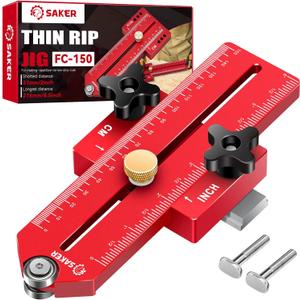 Saker Thin Rip Jig Table Saw Jig Guide, Making Repetitive Narrow Strip Cuts, Fit for 3/4" x 3/8" Slots, for Table Saw Band Saw Router Table (Red)