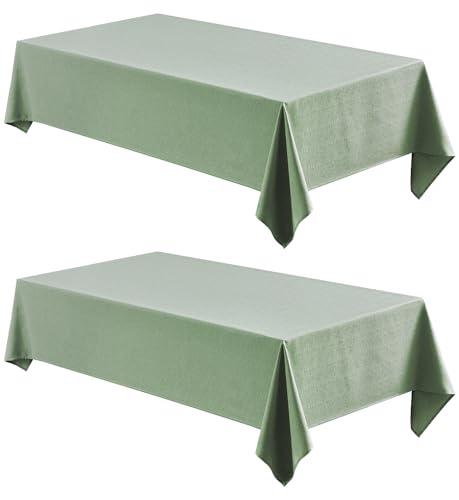 Veblandy 2 Pack Rectangle Tablecloth, 52x70 inch, Water Resistant Wrinkle Free Linen Textured Table Cloth Washable, Decorative Fabric Table Cover for Dining, Party and Camping, Sage Green