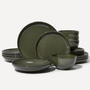 Pokini Stoneware Dinnerware Sets for 4, 16pcs Plates and Bowls Sets Dishes